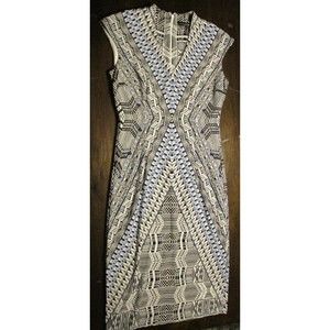 White House Black Market Dress Size 2 Black Blue White Pattern Print
